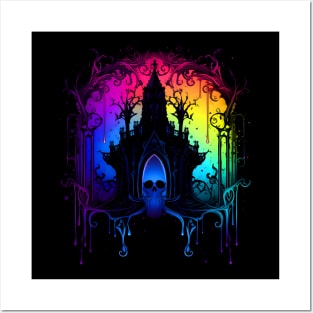 Cool Dark Goth Castle Neon Colors Rave Design Posters and Art